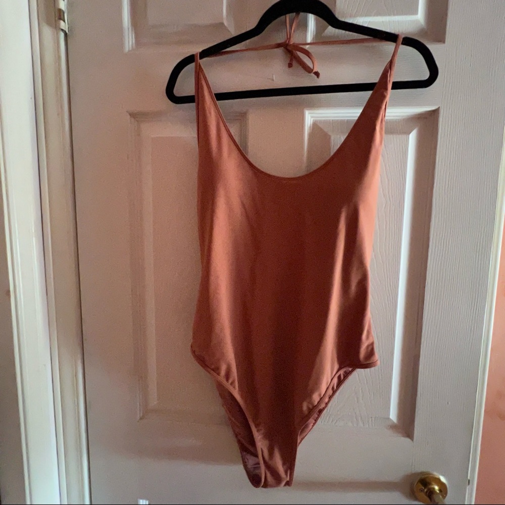 NWOT Aerie One Piece Terracotta Halter Swimsuit with Mesh size XL